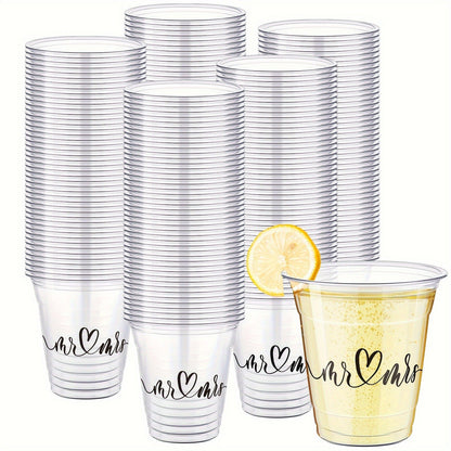 Disposable Wedding Cups 200 Pack 10oz Clear Plastic Glasses Bulk for Wedding Reception Supplies Bridal Shower Anniversary Birthday Party Mr and Mrs