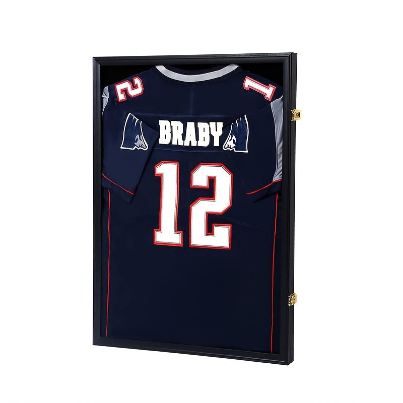 Jersey Display Case Shadow Box - Lockable UV Protection Frame for Baseball Basketball Football Soccer Hockey Sport Shirt, Matte Black