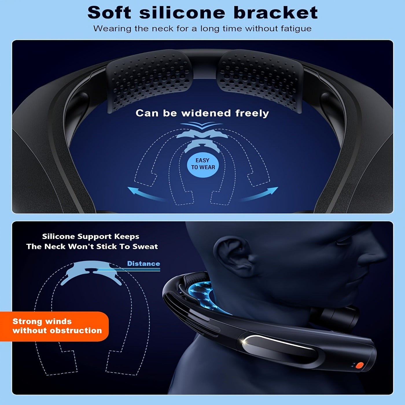 Portable Neck Fan Hands-Free Wearable Personal Fan – 3000mAh USB Rechargeable, 6 Adjustable Speeds, 5-Blade Quiet Cooling Fan for Home, Office, Outdoor & Travel, ABS Material, Push Button Control