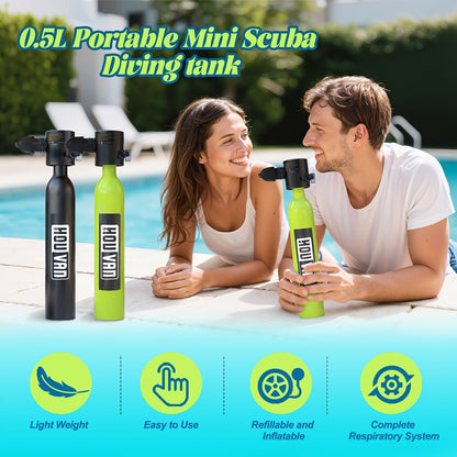 Mini Scuba Tank Set 0.5L – Reusable Diving Cylinder with Hand Pump, 3000PSI 200Bar, 35 Breaths Backup Air for Shallow Water Diving Reef Exploration Rescue