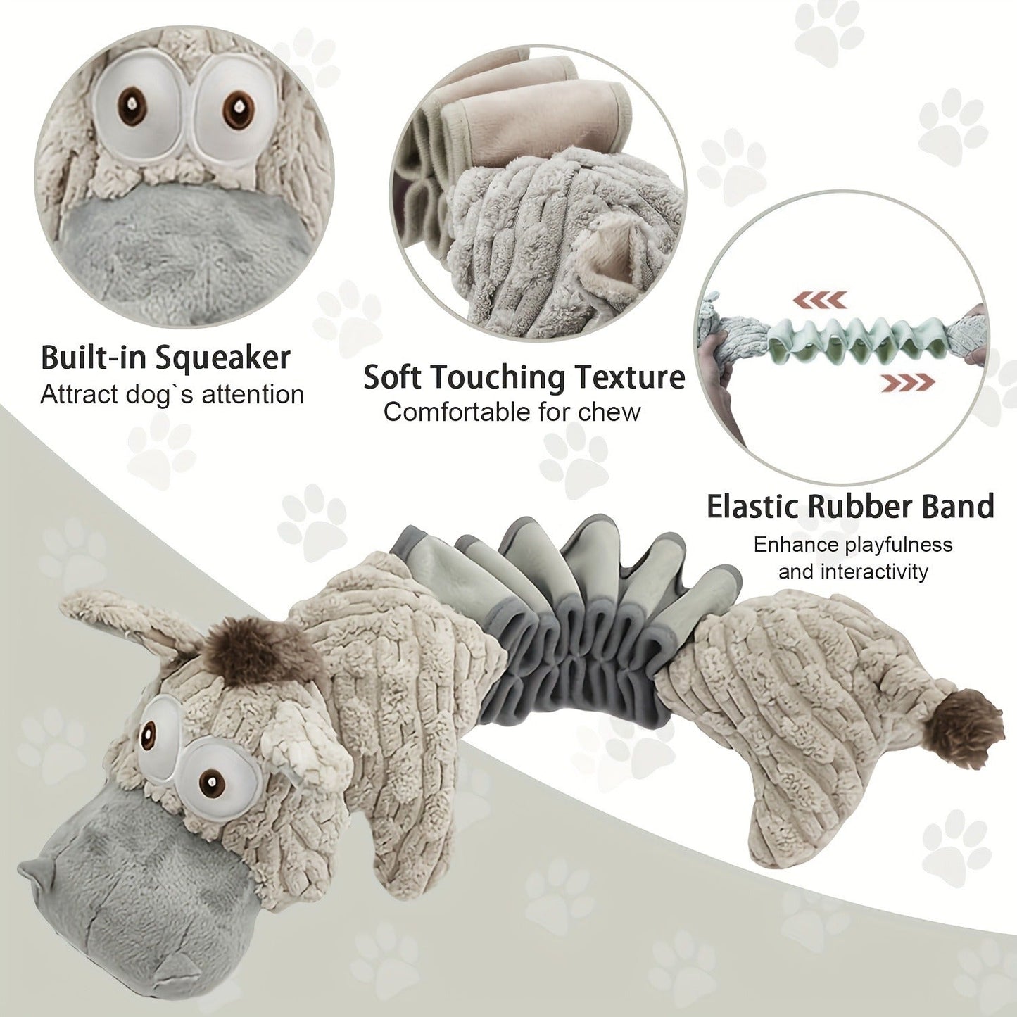 Dog Chew Toy Donkey Plush Squeaky Stretch Toy for Dogs - Durable Soft Stuffed Animal Chew Toy for Small Medium Large Dogs, Textured Spike Design, No Batteries Needed