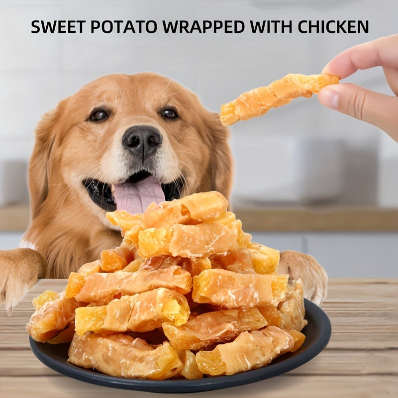Sweet Potato Dog Treats – Chicken & Duck Wrapped Dried Sweet Potato, Natural High Protein Easy to Digest, Training Reward Snacks for Small Medium Large Dogs, 150g & 200g