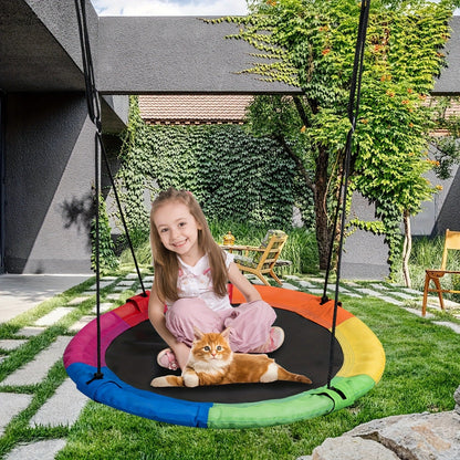Saucer Tree Swing 43 Inch 360 Degree Rotating Flying Saucer Swing with Swivel Hanging Straps Adjustable Ropes Round Spinner Swing for Tree Swing Set Kids Outdoor