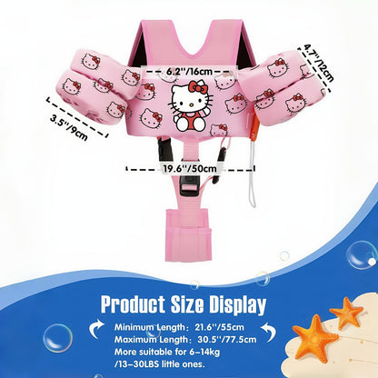 Toddler Swim Float Vest with Adjustable Straps - Sanrio Hello Kitty Pattern Kids Floating Jacket for Beginners Ages 1-9, Lightweight Water Safety Swim Aid for Boys Girls 20-66lbs, Pool Beach Lake