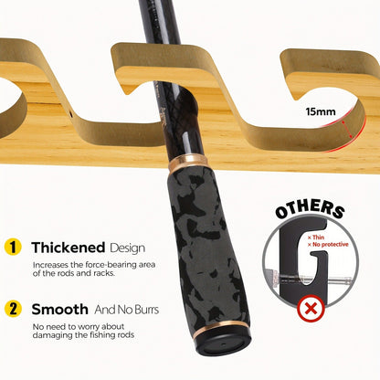 Wall-Mounted Wooden Fishing Rod Rack – 5-Hole Horizontal Rod Holder for Garage, Ceiling & Wall | Solid Wood Fishing Pole Storage Bracket for 5, 10 or 20 Rods | Father's Day Gift for Fishermen & Anglers