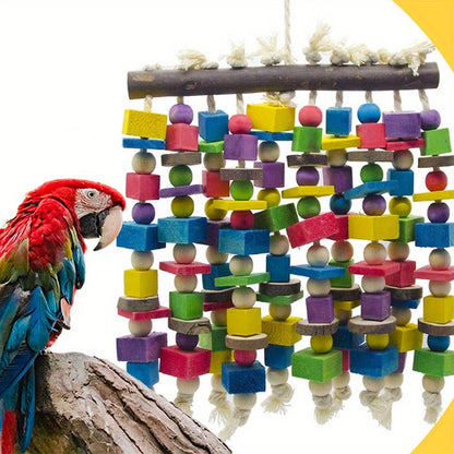 Bird Parrot Chewing Toy Large Natural Wooden Blocks Tearing Toy 15.7"x9.8" for Macaws Cockatoos African Grey Parrots, Multicolored Foraging Shredding Toy for Large Parrots & Birds
