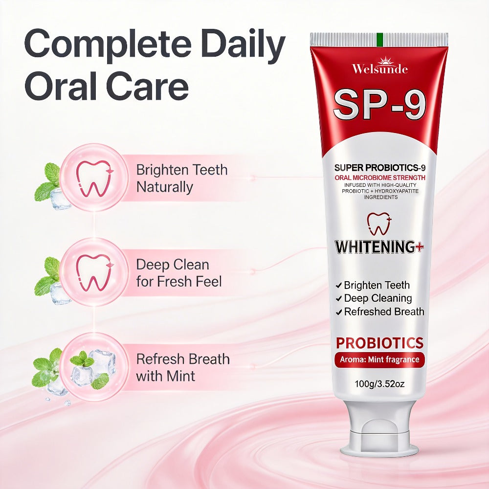 Probiotic Toothpaste with Hydroxyapatite – Super Probiotics-9 European Formula, Deep Cleaning & Gum Care, Mint Fresh Breath, Teeth Brightening Oral Care Gift for Women & Men, 100g