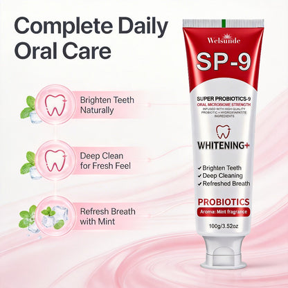 Probiotic Toothpaste with Hydroxyapatite – Super Probiotics-9 European Formula, Deep Cleaning & Gum Care, Mint Fresh Breath, Teeth Brightening Oral Care Gift for Women & Men, 100g
