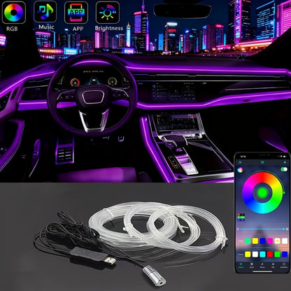 RGB Car Interior Ambient Lights LED Strip 8-Color App Control Music Sync Dashboard Door Console Neon Lighting Kit for Tesla Truck SUV Off-Road, USB 5V Plug-and-Play Car Decor Accessories