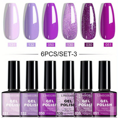 Soak-Off Gel Nail Polish Set 6pcs Hypoallergenic - Fall & Winter Glitter and Solid Colors UV LED Long-Lasting Toxin-Free DIY Nail Art Kit for Women, Home Manicure, Christmas Gift for Nail Lovers