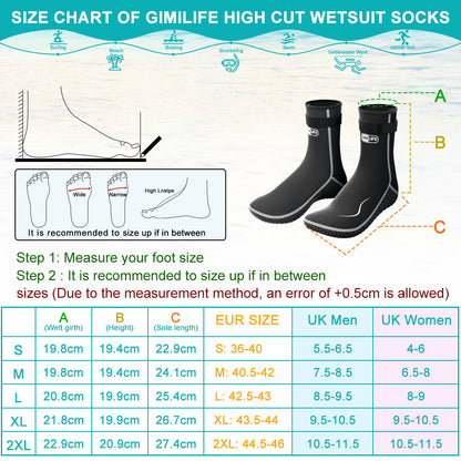 Neoprene Wetsuit Socks 3.5mm – High & Low Cut Water Booties, Non-Slip Anti-Abrasion for Diving Snorkeling Kayaking Beach Volleyball Surfing, S-XXL