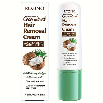 Hair Removal Cream with Coconut Squalane Instant Semi-Permanent Results Up to 3 Months – Non-Irritating Residue-Free Depilatory for Face Lips Armpits Legs Arms Bikini Area Unisex 100g