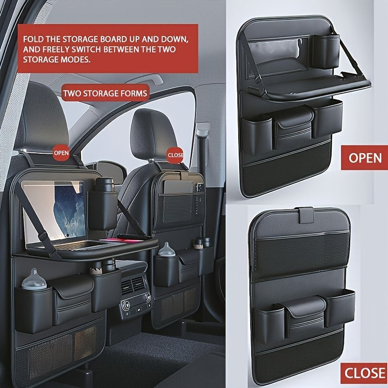 Faux Leather Premium Car Seat Back Organizer Travel Additions Seat Storage Bag Back Seat Dining Table And Cup Holder Universal Model