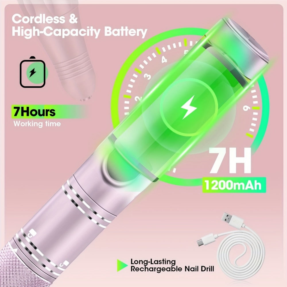 Cordless Nail Drill Kit 35000RPM Rechargeable Wireless Electric E-File — 108 Bits Professional Nail Drill Machine for Acrylic Gel Natural Nails, USB Nail File Set for Salon & Home Manicure Pedicure, Rose Gold Black Green