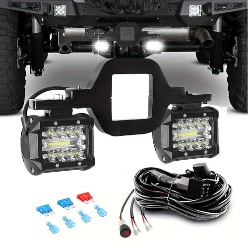 2 Inch Trailer Hitch Mount Bracket And LED Work Light Kit, Available in Complete Set (2pcs 4" LED Pods Bracket And Wiring) Or Standalone Bracket Solely, Compatible with for RAM SUV Semi Trailer (Battery Not Included)