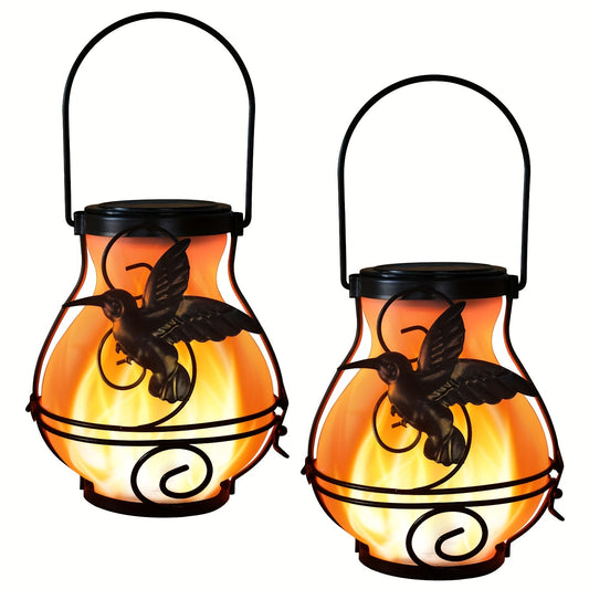 Solar Hummingbird Flame Torch Lights Outdoor Waterproof IP44 Hanging Flickering Garden Lanterns Patio Yard Pathway Decor Stake Lights