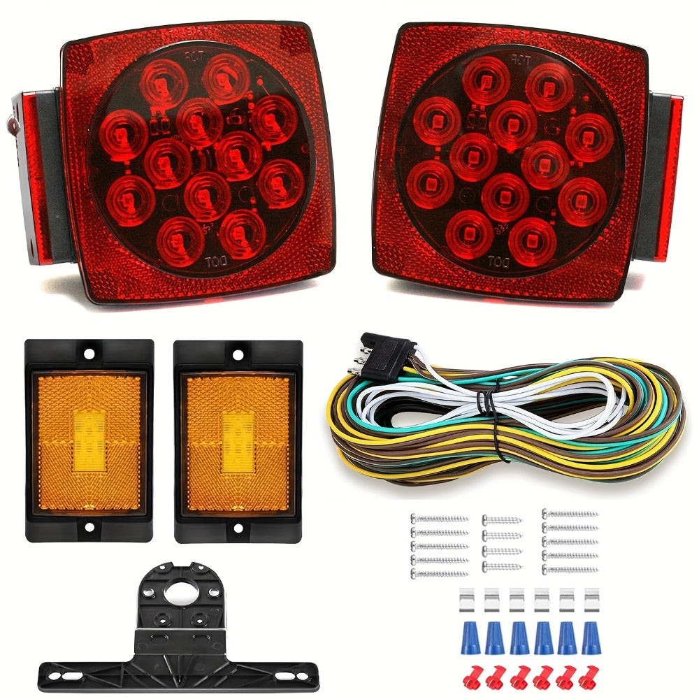 12V LED Trailer Tail Lights Kit - Stop, Turn Signal, Brake & License Plate Light for Trailers Under 80" - Boat, RV, Camper, Truck