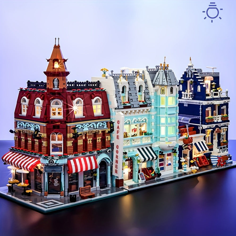 Modular City Building Blocks Set – European Architecture Grocery Store & Market Street, 3-Level Mini Brick Model Kit for Adults & Teens, Creative Assembly Home Decor Display Piece, Great Gift