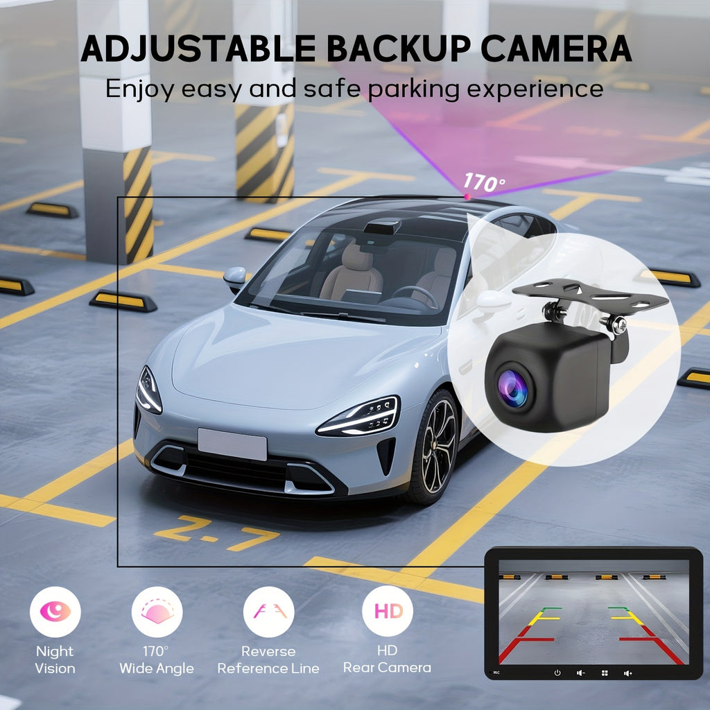 2026 New 7-Inch Wireless Car Display with Touch Buttons Below Features: - Built-In Car Audio System - Ultra-Hd Touchscreen - 1080P Rearview Camera - Dashcam - Wireless Connectivity - GPS Navigation - Supports Carplay, Android Auto