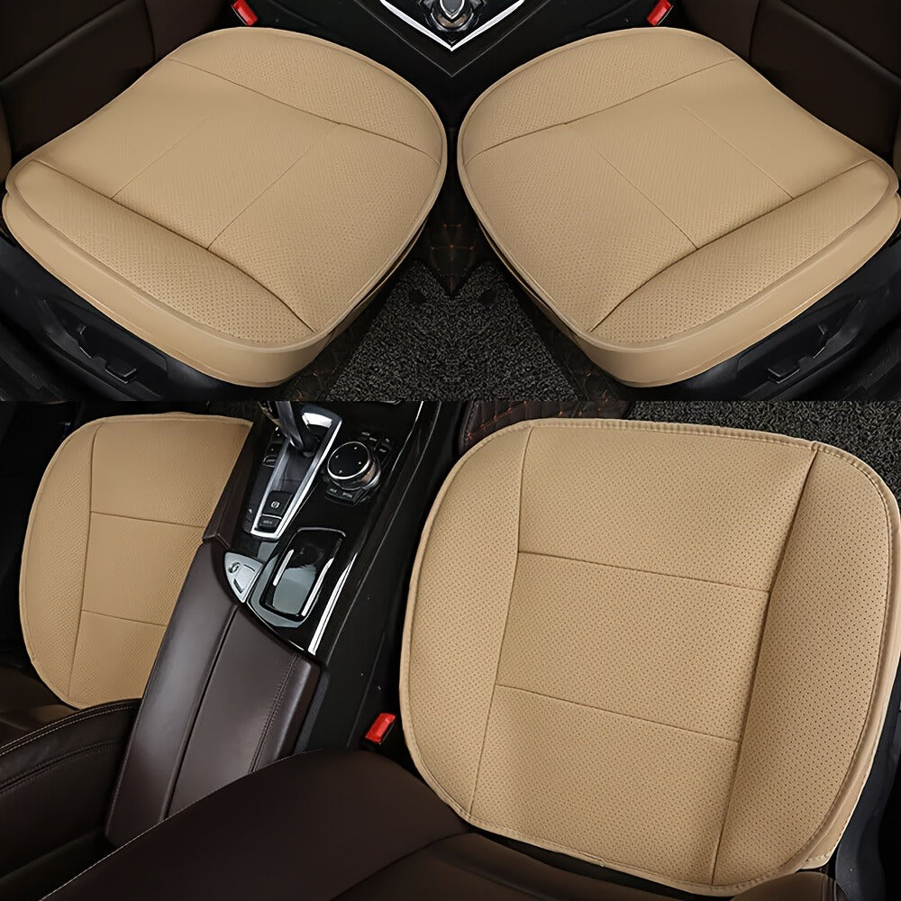 Bamboo Charcoal Car Seat Cover PU Leather – Breathable Full Surround Front Seat Cushion Protector, Machine Washable Universal Fit, Airbag Safe, Black / Beige / Gray