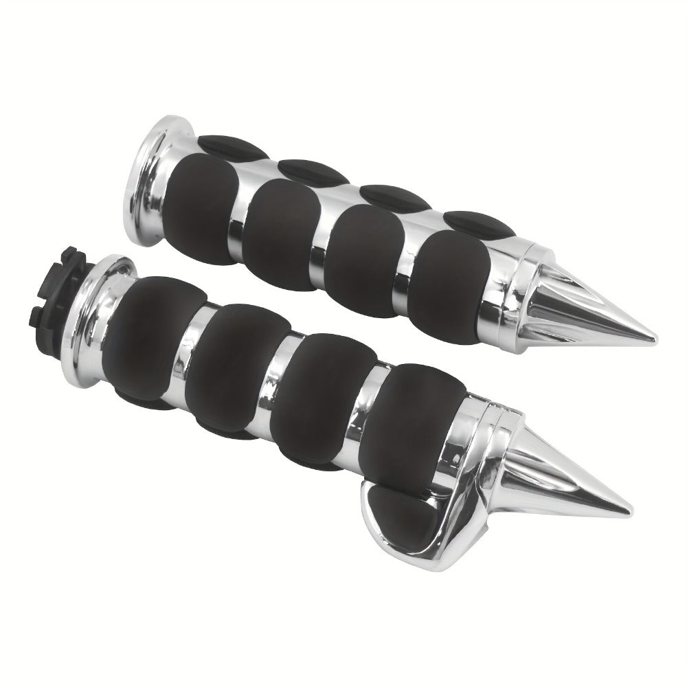 Harley Davidson Handlebar Grips 1-Inch Chrome Rubber Spike Non-Slip, CNC Aluminum & PVC Gel Rubber, Fits Sportster Dyna Touring VRSC XL XR FL 1995-2017, Motorcycle Hand Grips Pair, Black