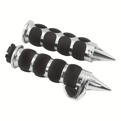 Harley Davidson Handlebar Grips 1-Inch Chrome Rubber Spike Non-Slip, CNC Aluminum & PVC Gel Rubber, Fits Sportster Dyna Touring VRSC XL XR FL 1995-2017, Motorcycle Hand Grips Pair, Black