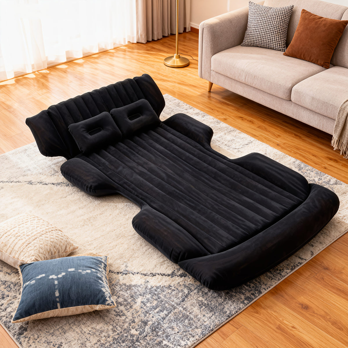 Comfortable Thickened Gray/Black Car Inflatable Mattress, Car Accessories, Inflatable Car bed for Truck and SUV Trunk, Foldable and Portable Skin-Friendly Back Seat Mattress, camping gear and equipment