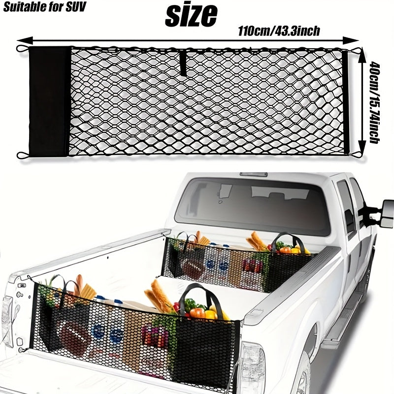 Envelope Style Trunk Cargo Net for Ford Maverick 2022-2024 Accessories, Heavy Duty Carabiners Highly Elastic Truck Bed Mesh Cargo Net- Premium Nylon Car Interior Accessories- Adjustable Elastic Trunk Organizer for SUV, Sedan And Trucks