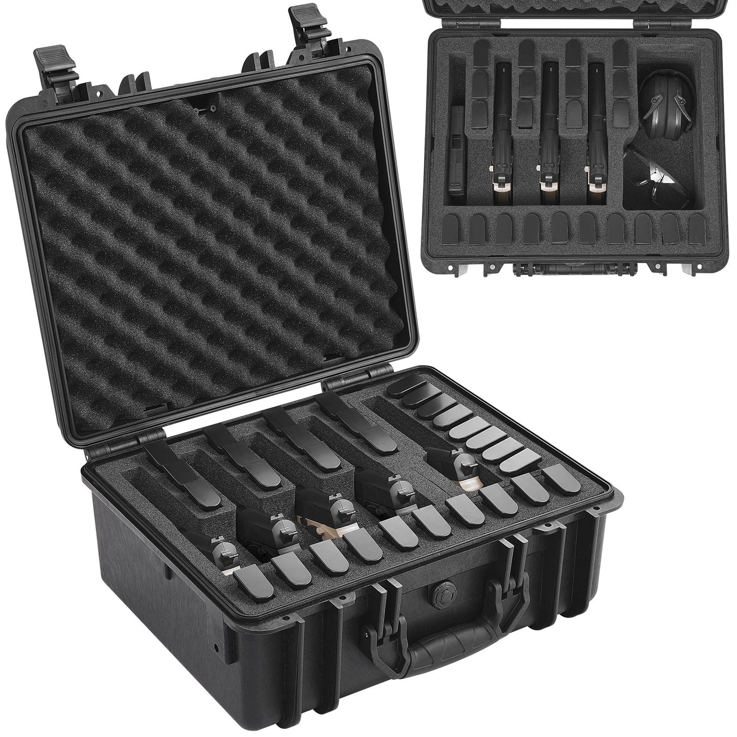 Hard Pistol Case IP67 Waterproof – TSA Approved Lockable Handgun Case with XPE Pre-Cut Foam Lining, Pressure Release Valve & Dual Padlock Holes for Safe Firearm Transport & Storage