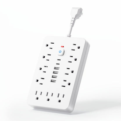 Extension Cord Power Strip with USB Ports 11 AC Outlets 4 USB-A 2 USB-C Surge Protector Overload Protection Short Cord 5FT 10FT for Home Office Study School Desk Charging Station White Black
