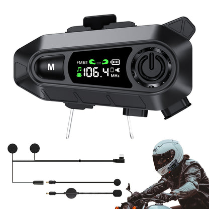 Motorcycle Helmet Bluetooth Intercom Headset 500M Range Bluetooth 5.3 LED Display Noise Cancelling Voice Control FM Radio Music Sharing for Off-Road Riding