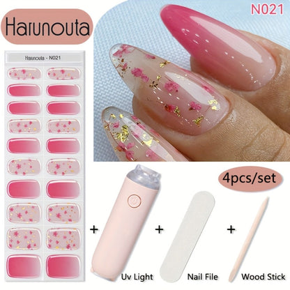 Semi Cured Gel Nail Strips Kit with Handheld LED Nail Lamp — 20 Real Gel Nail Stickers Wraps for DIY Nail Art Manicure at Home, Glitter & Flower Designs, Easy Apply Long-Lasting Chip-Resistant Gel Finish
