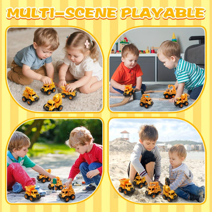 4-Piece Construction Truck Set for Kids – Excavator Dump Truck Crane Cement Mixer Sandbox STEM Engineering Vehicle Playset, Toddler Boy Girl Birthday Gift Ages 3+