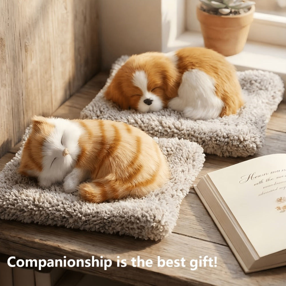 Stuffed Cat Plush Toy Realistic Sleeping Kitten with Meow Sound Soft Faux Fur Simulation Cat Doll Desk Decor Birthday Christmas Gift for Kids Cat Lovers