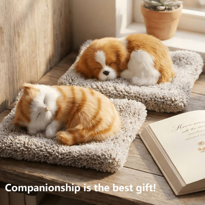 Stuffed Cat Plush Toy Realistic Sleeping Kitten with Meow Sound Soft Faux Fur Simulation Cat Doll Desk Decor Birthday Christmas Gift for Kids Cat Lovers