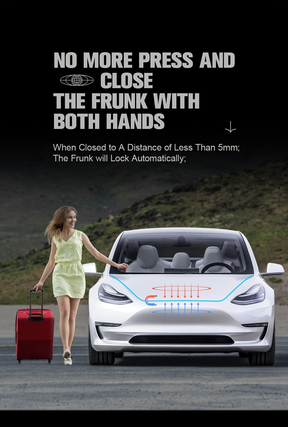 Frunk Electric Suction Soft Closing for Tesla for Model Y Model 3 Model S Model X 2021-2024 Front Trunk Cover Automatic Lock Closer, Power Front Hood Cargo Lid Auto Close Locker Motor for Model Y Model 3 Model S Model X for Tesla Accessories