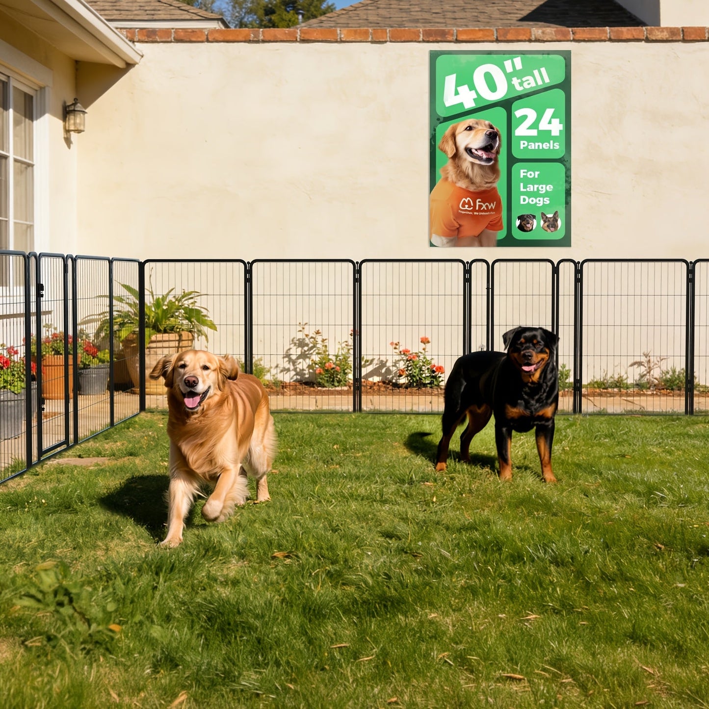 Dog Playpen with Gate – Heavy Duty Metal Pet Exercise Pen for Large Medium Small Dogs, 8/16/24/32/48 Panels, 24/32/40/45/50 Inch Height, Portable Indoor Outdoor Dog Fence for Yard Garden RV Camping