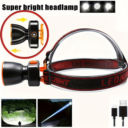 Rechargeable LED Headlamp, Ultra Bright 3-Mode Head Torch with Motion Sensor, Waterproof Headlight for Camping, Running, Fishing, Rock Climbing & Emergency Use
