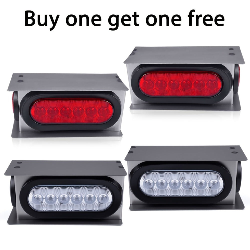 LED Trailer Tail Lights Steel Housing Box 6" Oval Stop Turn Tail Light + 2" Round Amber Marker Lights DOT Rated Heavy Duty for Semi Truck Cargo Boat Trailer, 14-Gauge Steel Enclosure