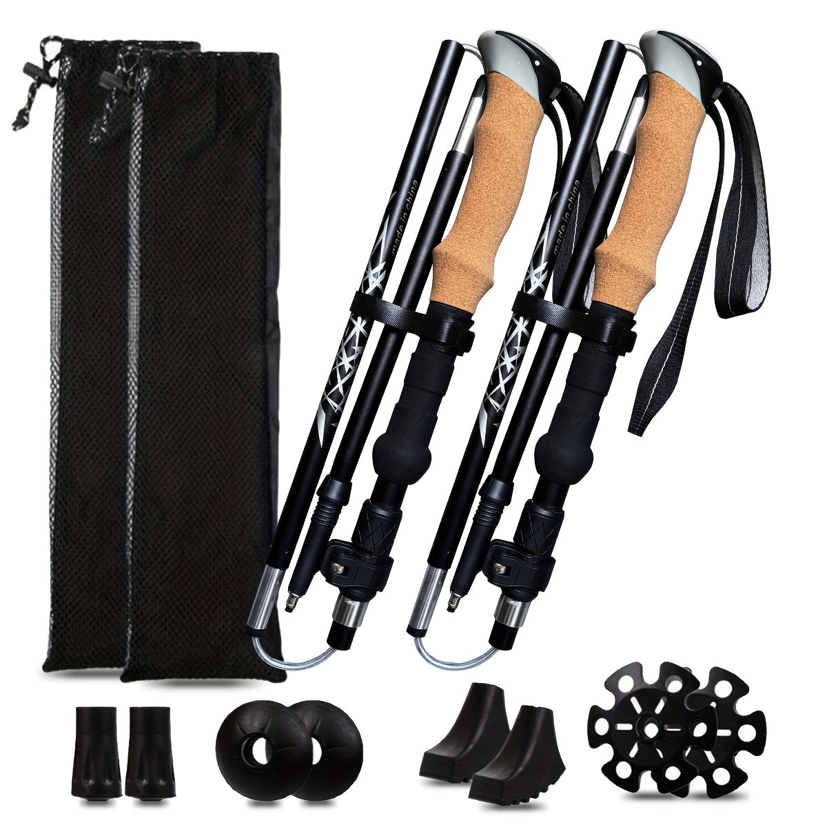 Lightweight Aluminum Trekking Poles 2-Pack – Folding Hiking Sticks with Cork Ergonomic Grip, Sweat-Absorbing Handle, Adjustable Walking Poles for Hiking, Camping & Mountain Travel