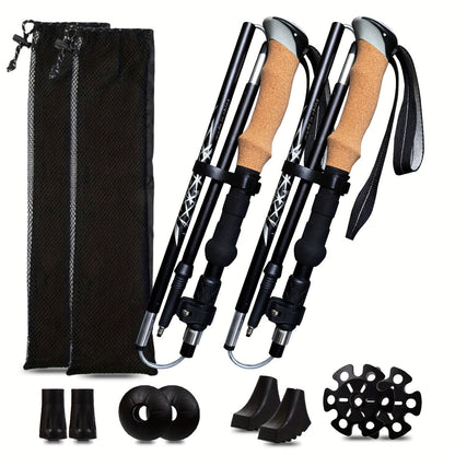 Lightweight Aluminum Trekking Poles 2-Pack – Folding Hiking Sticks with Cork Ergonomic Grip, Sweat-Absorbing Handle, Adjustable Walking Poles for Hiking, Camping & Mountain Travel