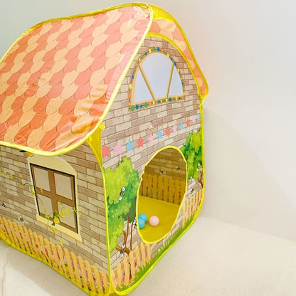 Kids Cottage Play Tent with Ball Pit Cartoon Playhouse Indoor Outdoor Imaginative Hideaway Fort for Toddlers Birthday Christmas Halloween Gift Boys Girls Ages 2+