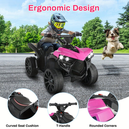 6V Kids Electric Quad ATV Ride-On 4-Wheeler with Headlights Foot Pedal Accelerator Treaded Anti-Slip Tires 1.86 MPH Outdoor Birthday Gift Boys Girls Ages 3+ Pink Blue Red Black
