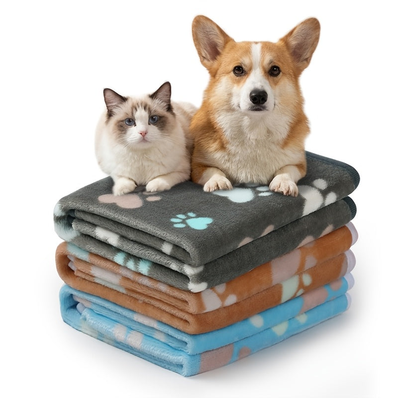 Pet Blanket 3 Pack - Super Soft Fleece Flannel Throw for Dogs Cats Puppies, Cute Paw Bone Elephant Dot Patterns, Small Medium Large Sizes, Cozy Dog Cat Blanket with Free Pet Drying Towel