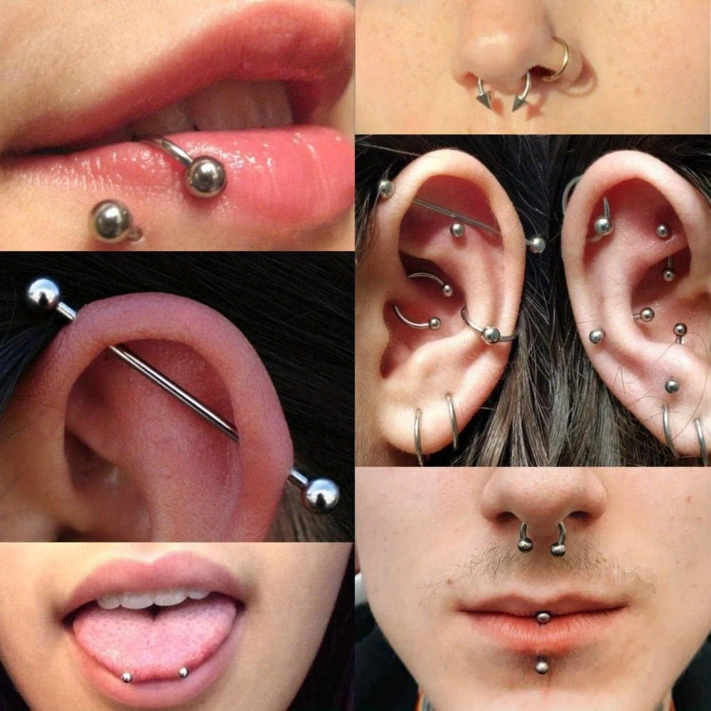 Professional Piercing Kit 120pcs – Complete Body Piercing Set with Stainless Steel Needles, Clamps, Gloves & Jewelry for Ear, Nose, Septum, Belly Button, Lip & Tongue