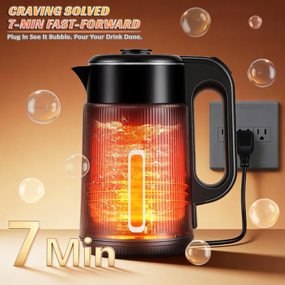 Electric Kettle 1000W Double Wall Stainless Steel – 57.48oz 304 SS Hot Water Kettle with 360° Rotary Base, LED Light, Auto Shut-Off & Boil-Dry Protection, Instant Water Warmer for Coffee & Tea – Black