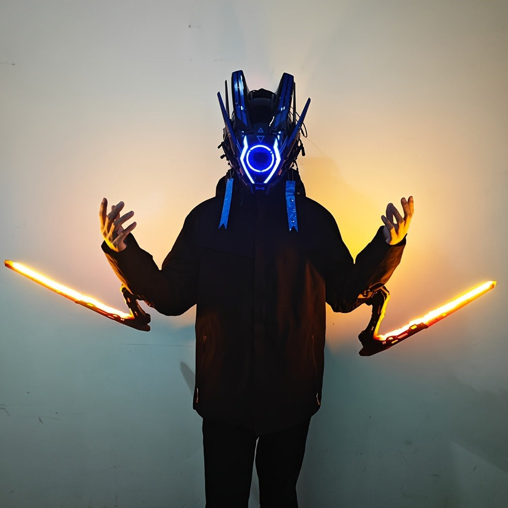 LED Mantis Knife Cyberpunk Light Up Acrylic Prop – Luminous Blade for Halloween Costume Cosplay Sci-Fi Role Play Party, Rechargeable Red & Blue Single or 2pcs Set for Men & Women