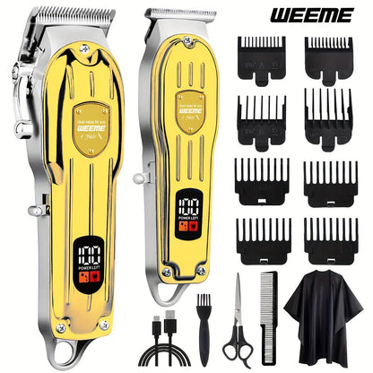 USB Rechargeable Hair Clipper Set for Men — WEEME Electric Razor & T-Blade Trimmer Kit with 8 Limit Combs, 2/3-Piece in Golden, Blue & Black, Valentine's Day & Birthday Grooming Gift