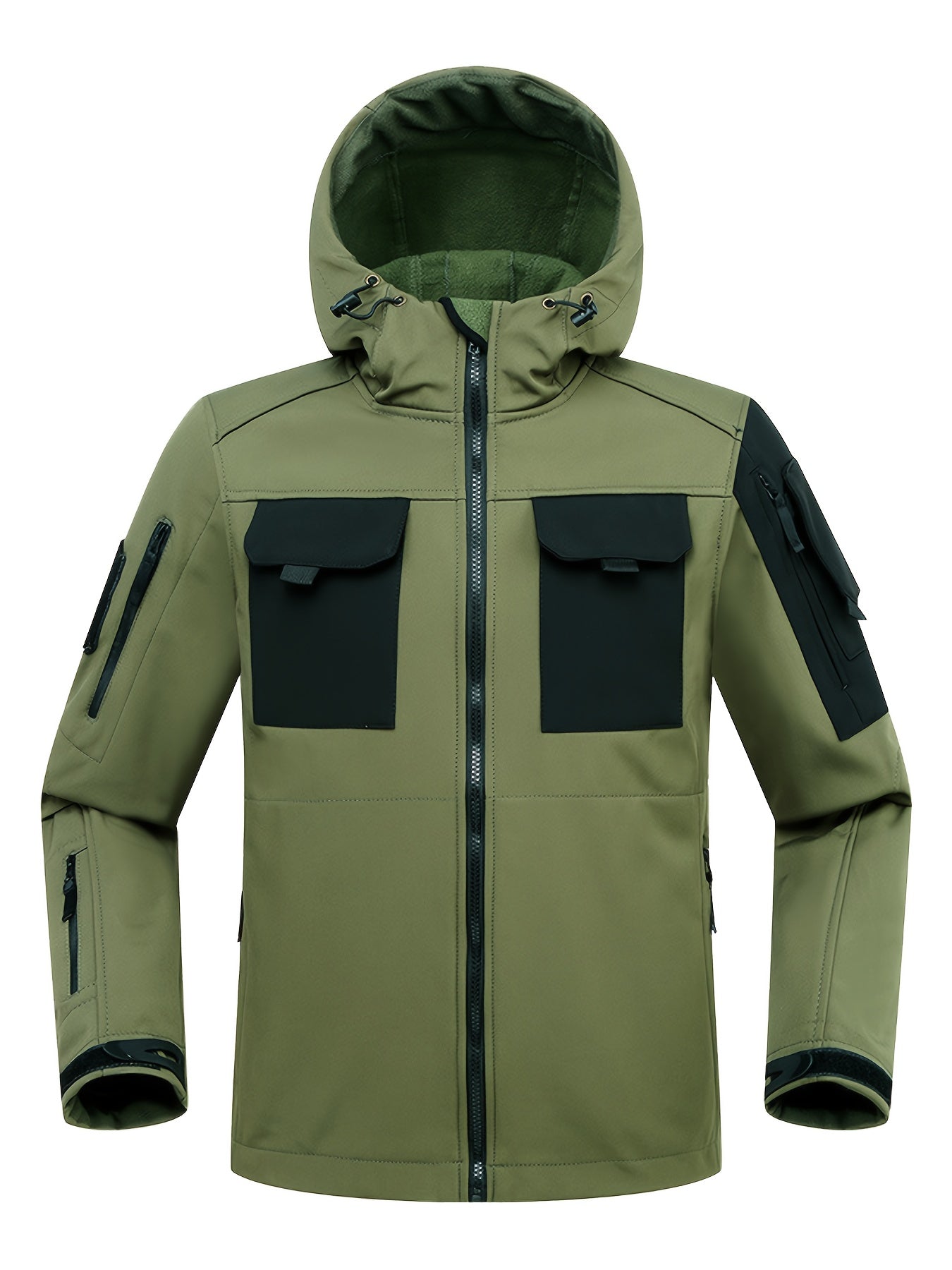 Men's Tactical Softshell Jacket - Hooded Multi-Pocket Windbreaker