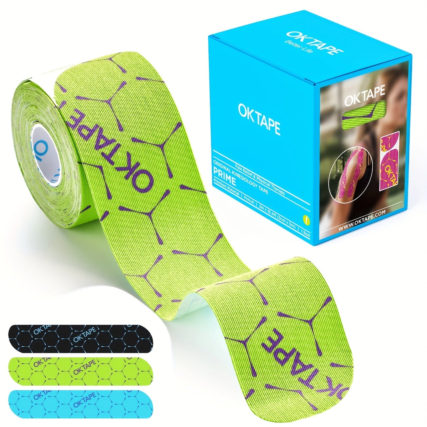 Kinesiology Tape 20 Precut Strips Green – Elastic Athletic Muscle Support Tape, Waterproof Performance K Tape for Sports, Running, Gym & Injury Recovery, 2" x 10" Each Strip